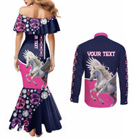 Personalized Pegasus Horse Racing Couples Matching Mermaid Dress and Long Sleeve Button Shirt Diamond Luxury Style