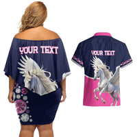 Personalized Pegasus Horse Racing Couples Matching Off Shoulder Short Dress and Hawaiian Shirt Diamond Luxury Style