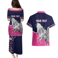 Personalized Pegasus Horse Racing Couples Matching Puletasi and Hawaiian Shirt Diamond Luxury Style