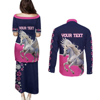 Personalized Pegasus Horse Racing Couples Matching Puletasi and Long Sleeve Button Shirt Diamond Luxury Style