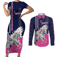 Personalized Pegasus Horse Racing Couples Matching Short Sleeve Bodycon Dress and Long Sleeve Button Shirt Diamond Luxury Style
