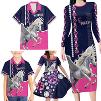 Personalized Pegasus Horse Racing Family Matching Long Sleeve Bodycon Dress and Hawaiian Shirt Diamond Luxury Style