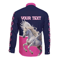 Personalized Pegasus Horse Racing Long Sleeve Button Shirt Diamond Luxury Style