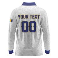 Custom Football 2026 Bosnia and Herzegovina White Long Sleeve Polo Shirt Zmajevi Go Champion