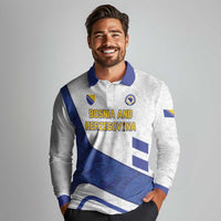Custom Football 2026 Bosnia and Herzegovina White Long Sleeve Polo Shirt Zmajevi Go Champion