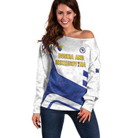 Custom Football 2026 Bosnia and Herzegovina White Off Shoulder Sweater Zmajevi Go Champion