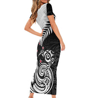 New Zealand Short Sleeve Bodycon Dress Aotearoa Maori Kiwi Black Fern - Wonder Print Shop