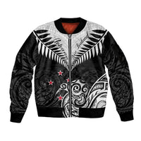 New Zealand Sleeve Zip Bomber Jacket Aotearoa Maori Kiwi Black Fern - Wonder Print Shop