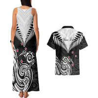 Personalised New Zealand Couples Matching Tank Maxi Dress And Hawaiian Shirt Aotearoa Maori Kiwi Black Fern - Wonder Print Shop