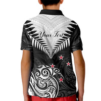 Personalised New Zealand Kid Polo Shirt Aotearoa Maori Kiwi Black Fern - Wonder Print Shop
