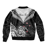 Personalised New Zealand Sleeve Zip Bomber Jacket Aotearoa Maori Kiwi Black Fern - Wonder Print Shop