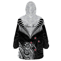 Personalised New Zealand Wearable Blanket Hoodie Aotearoa Maori Kiwi Black Fern - Wonder Print Shop