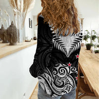 Personalised New Zealand Women Casual Shirt Aotearoa Maori Kiwi Black Fern - Wonder Print Shop