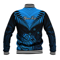 Personalised New Zealand Baseball Jacket Aotearoa Blue Maori Kiwi Blue Fern - Wonder Print Shop