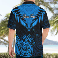 Personalised New Zealand Hawaiian Shirt Aotearoa Blue Maori Kiwi Blue Fern - Wonder Print Shop