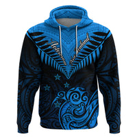 Personalised New Zealand Hoodie Aotearoa Blue Maori Kiwi Blue Fern - Wonder Print Shop