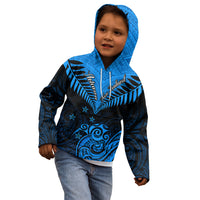 Personalised New Zealand Kid Hoodie Aotearoa Blue Maori Kiwi Blue Fern - Wonder Print Shop