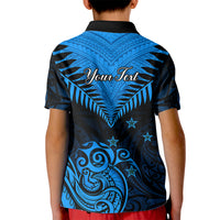 Personalised New Zealand Kid Polo Shirt Aotearoa Blue Maori Kiwi Blue Fern - Wonder Print Shop