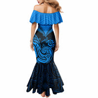 Personalised New Zealand Mermaid Dress Aotearoa Blue Maori Kiwi Blue Fern - Wonder Print Shop