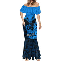 Personalised New Zealand Mermaid Dress Aotearoa Blue Maori Kiwi Blue Fern - Wonder Print Shop