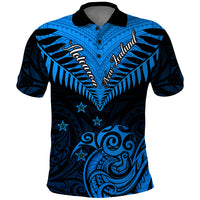 Personalised New Zealand Polo Shirt Aotearoa Blue Maori Kiwi Blue Fern - Wonder Print Shop