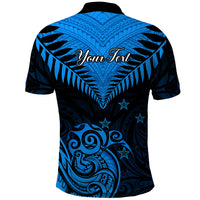 Personalised New Zealand Polo Shirt Aotearoa Blue Maori Kiwi Blue Fern - Wonder Print Shop