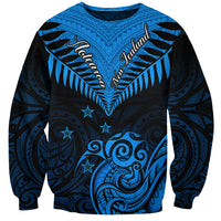 Personalised New Zealand Sweatshirt Aotearoa Blue Maori Kiwi Blue Fern - Wonder Print Shop