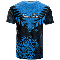 Personalised New Zealand T Shirt Aotearoa Blue Maori Kiwi Blue Fern - Wonder Print Shop