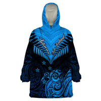 Personalised New Zealand Wearable Blanket Hoodie Aotearoa Blue Maori Kiwi Blue Fern - Wonder Print Shop