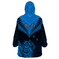 Personalised New Zealand Wearable Blanket Hoodie Aotearoa Blue Maori Kiwi Blue Fern - Wonder Print Shop