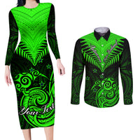 Personalised New Zealand Couples Matching Long Sleeve Bodycon Dress and Long Sleeve Button Shirts Aotearoa Maori Kiwi Green Fern - Wonder Print Shop