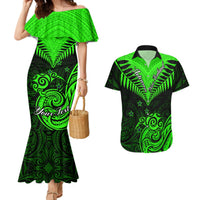 Personalised New Zealand Couples Matching Mermaid Dress And Hawaiian Shirt Aotearoa Maori Kiwi Green Fern - Wonder Print Shop