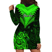 Personalised New Zealand Hoodie Dress Aotearoa Maori Kiwi Green Fern - Wonder Print Shop