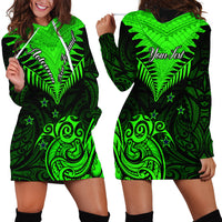 Personalised New Zealand Hoodie Dress Aotearoa Maori Kiwi Green Fern - Wonder Print Shop