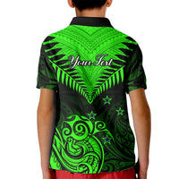 Personalised New Zealand Kid Polo Shirt Aotearoa Maori Kiwi Green Fern - Wonder Print Shop