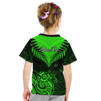 Personalised New Zealand Kid T Shirt Aotearoa Maori Kiwi Green Fern - Wonder Print Shop