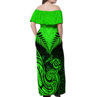 Personalised New Zealand Off Shoulder Maxi Dress Aotearoa Maori Kiwi Green Fern - Wonder Print Shop