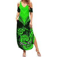 Personalised New Zealand Summer Maxi Dress Aotearoa Maori Kiwi Green Fern - Wonder Print Shop