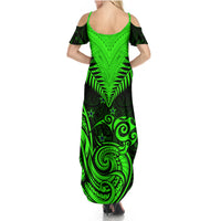 Personalised New Zealand Summer Maxi Dress Aotearoa Maori Kiwi Green Fern - Wonder Print Shop