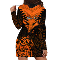 Personalised New Zealand Hoodie Dress Aotearoa Maori Kiwi Orange Fern - Wonder Print Shop