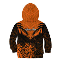Personalised New Zealand Kid Hoodie Aotearoa Maori Kiwi Orange Fern - Wonder Print Shop