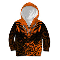 Personalised New Zealand Kid Hoodie Aotearoa Maori Kiwi Orange Fern - Wonder Print Shop