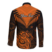 Personalised New Zealand Long Sleeve Button Shirt Aotearoa Maori Kiwi Orange Fern - Wonder Print Shop