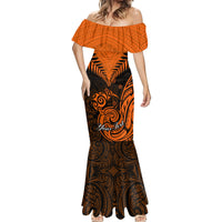 Personalised New Zealand Mermaid Dress Aotearoa Maori Kiwi Orange Fern - Wonder Print Shop