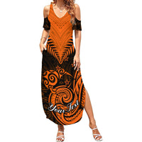 Personalised New Zealand Summer Maxi Dress Aotearoa Maori Kiwi Orange Fern - Wonder Print Shop