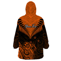 Personalised New Zealand Wearable Blanket Hoodie Aotearoa Maori Kiwi Orange Fern - Wonder Print Shop