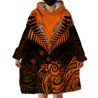 Personalised New Zealand Wearable Blanket Hoodie Aotearoa Maori Kiwi Orange Fern - Wonder Print Shop