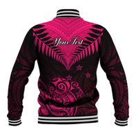 Personalised Aotearoa Baseball Jacket Maori Kiwi Pink Fern - Wonder Print Shop