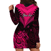 Personalised Aotearoa Hoodie Dress Maori Kiwi Pink Fern - Wonder Print Shop