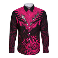 Personalised Aotearoa Long Sleeve Button Shirt Maori Kiwi Pink Fern - Wonder Print Shop